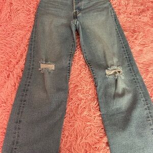 Classic Distressed Straight Leg Jeans
